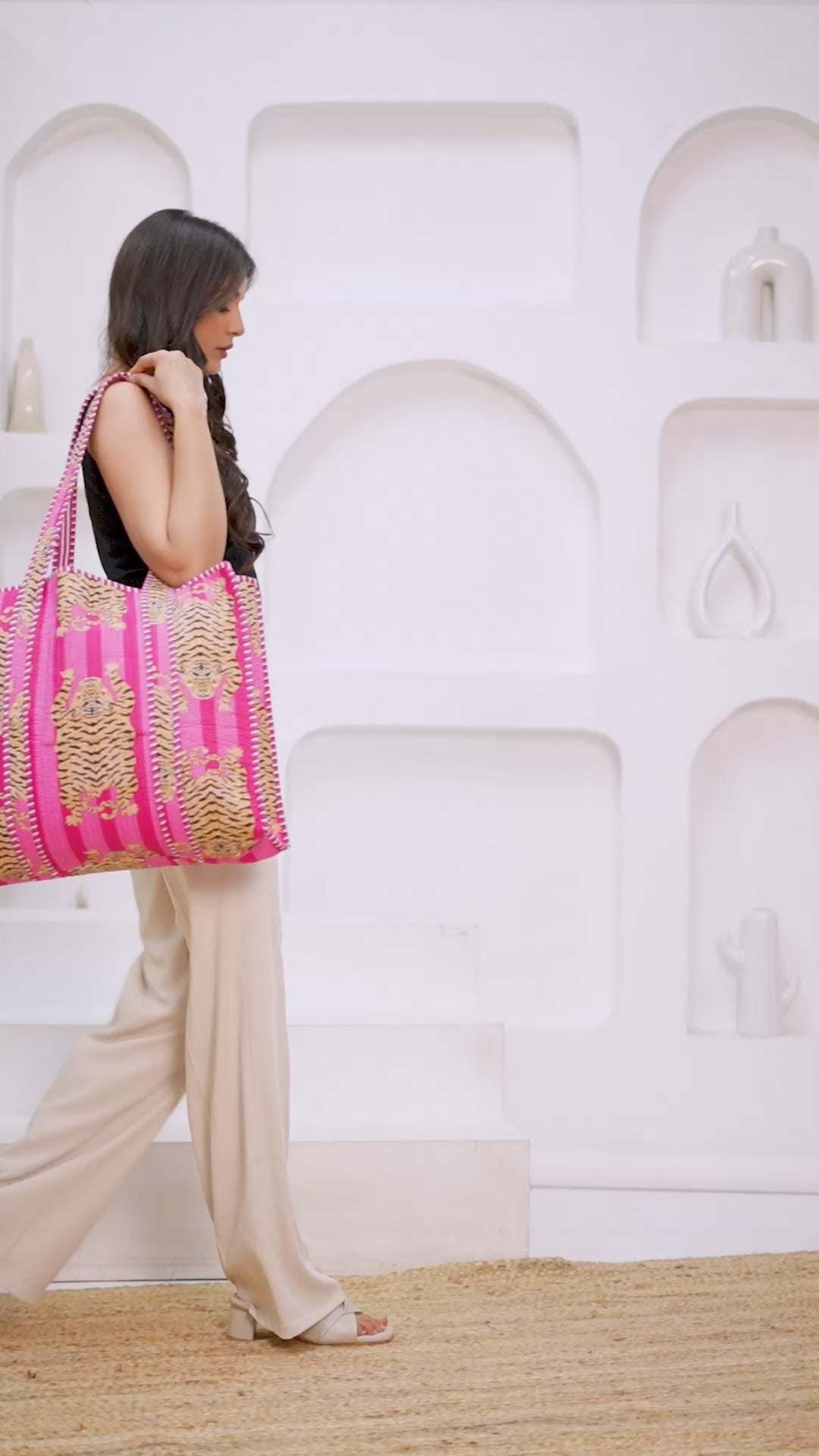 Handmade Cotton Tiger Print Tote Bag: Quilted Shopper